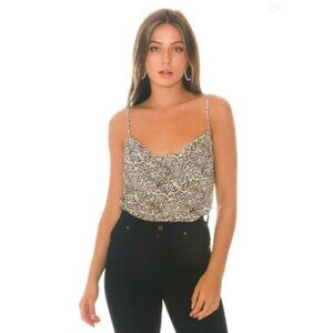 Heartloom XS Leopard Print Spaghetti Strap Cami Top Cowl Neck NWOT
